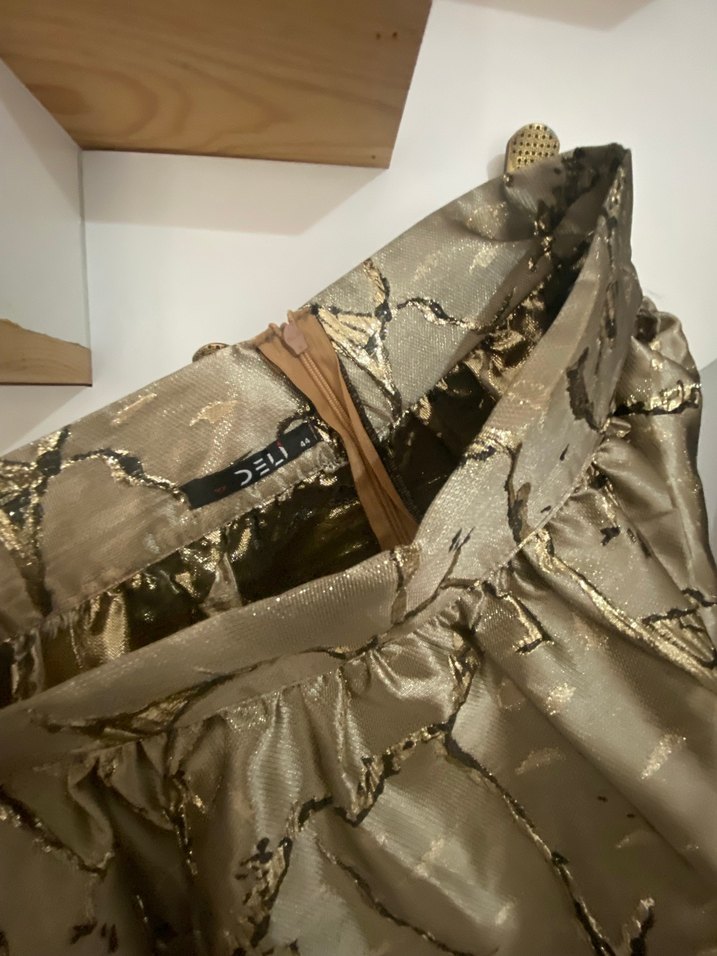 Drapeli Midi Keten Bej Etek - Görsel 2