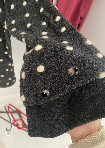 Düğmeli Gri Puantiyeli Midi Hamile Ceketi - Görsel 2