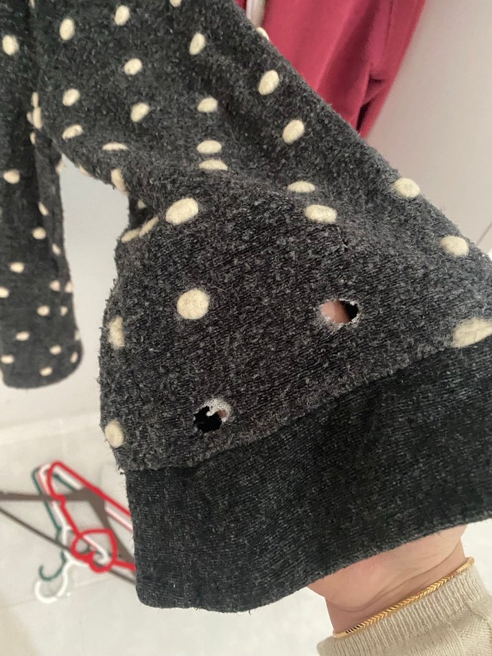 Düğmeli Gri Puantiyeli Midi Hamile Ceketi - Görsel 2