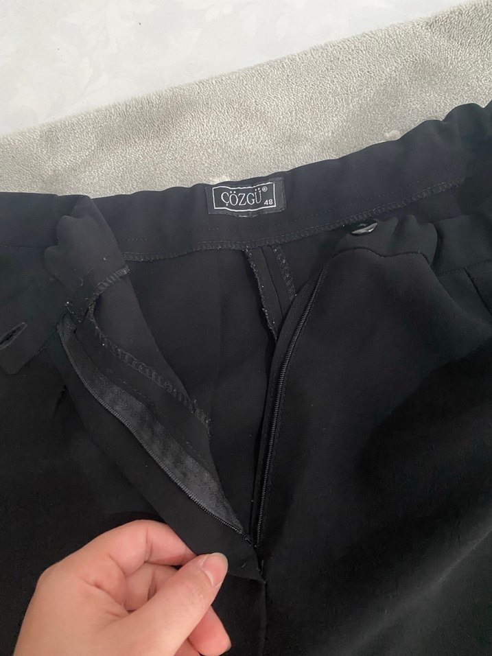 Kadın Siyah Keten Rahat Kesim Pantolon - Görsel 2