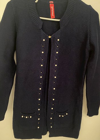 Uzun Kollu Triko Mavi Kadın Hırka - Görsel 2