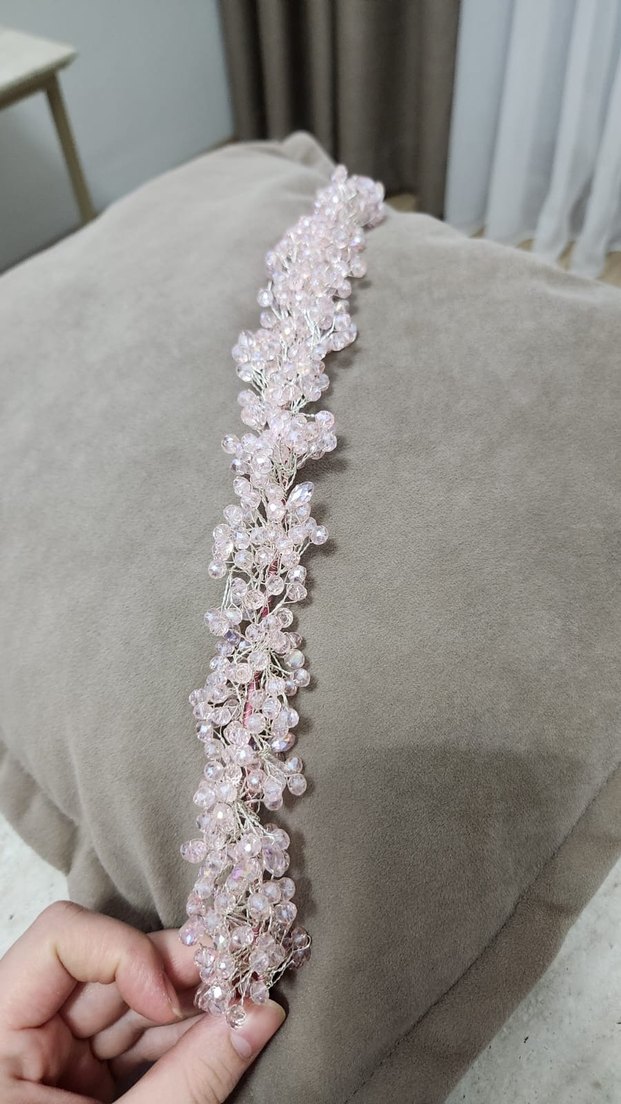 Boncuklu Pembe Örgü Saç Aksesuarı - Görsel 3