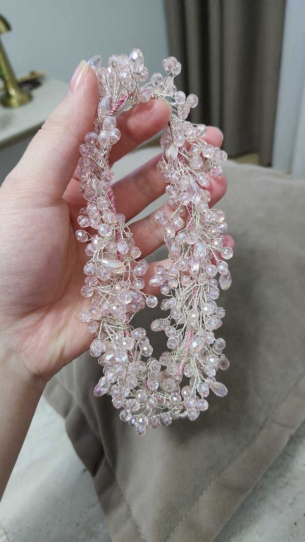 Boncuklu Pembe Örgü Saç Aksesuarı - Görsel 2