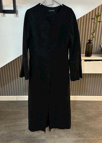 Düğmeli Siyah Süet Kadın Kaban - Görsel 2