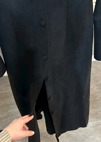Düğmeli Siyah Süet Kadın Kaban - Görsel 3