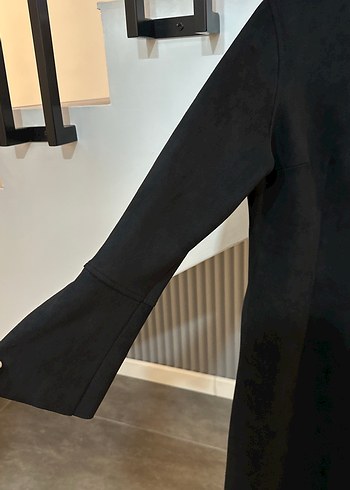 Düğmeli Siyah Süet Kadın Kaban - Görsel 4