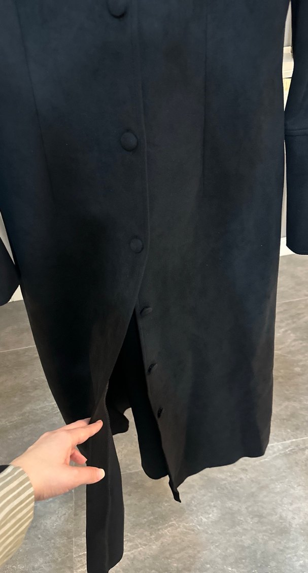 Düğmeli Siyah Süet Kadın Kaban - Görsel 3