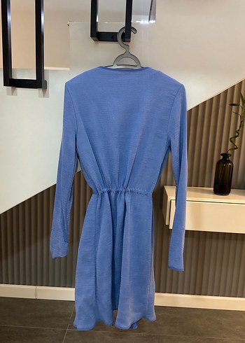 Uzun Mavi Kadın Ceket - Görsel 4