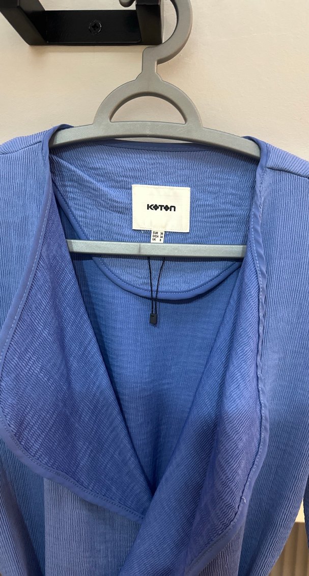 Uzun Mavi Kadın Ceket - Görsel 2