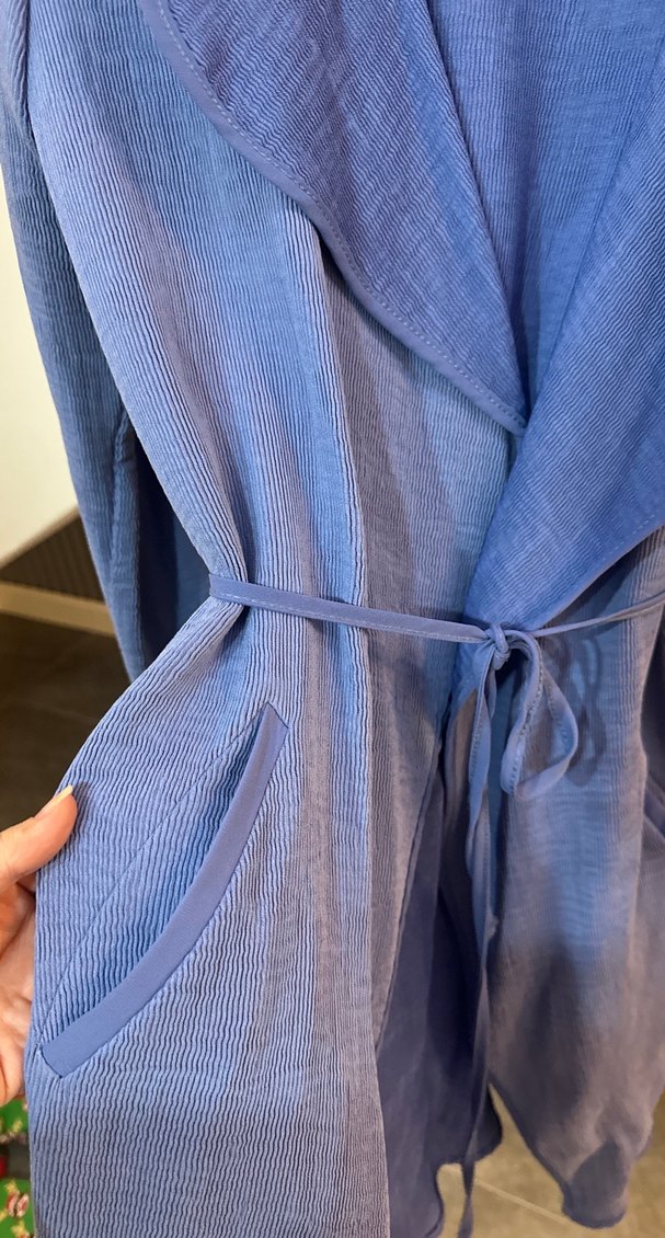 Uzun Mavi Kadın Ceket - Görsel 3