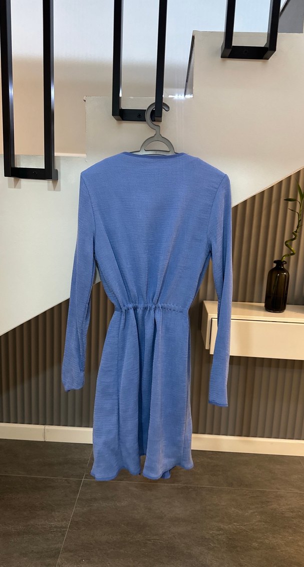 Uzun Mavi Kadın Ceket - Görsel 4