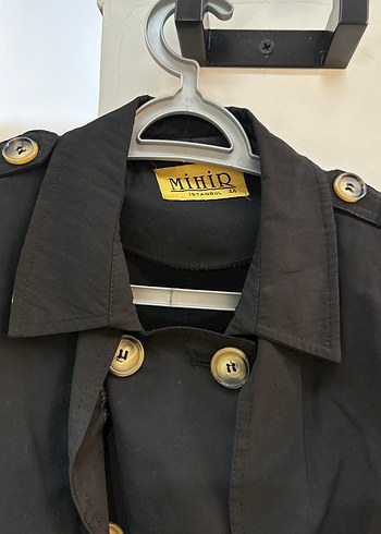 Kadın Siyah Uzun Trençkot Kemerli - Görsel 2