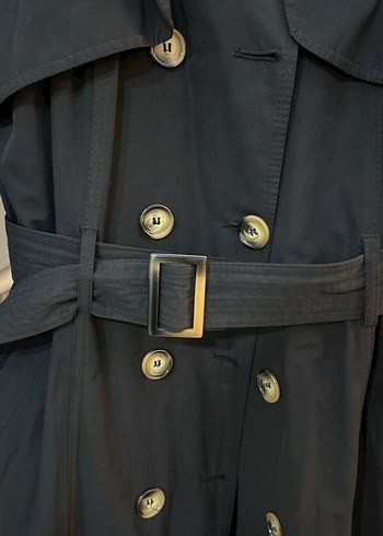 Kadın Siyah Uzun Trençkot Kemerli - Görsel 3