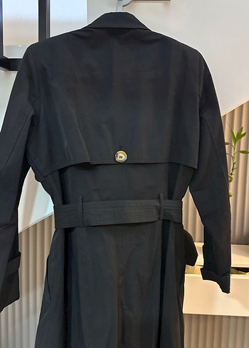 Kadın Siyah Uzun Trençkot Kemerli - Görsel 4