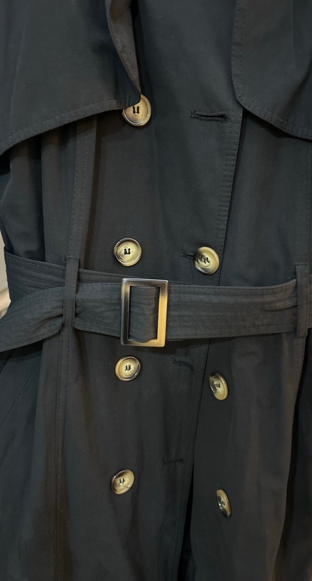 Kadın Siyah Uzun Trençkot Kemerli - Görsel 3