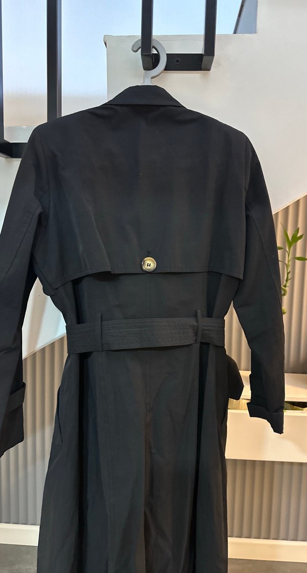 Kadın Siyah Uzun Trençkot Kemerli - Görsel 4