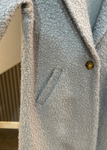 Gri  Düğmeli Kadın Kaban - Görsel 5