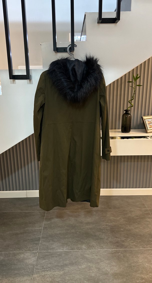 Haki Kürklü Kadın Uzun Ceket - Görsel 3