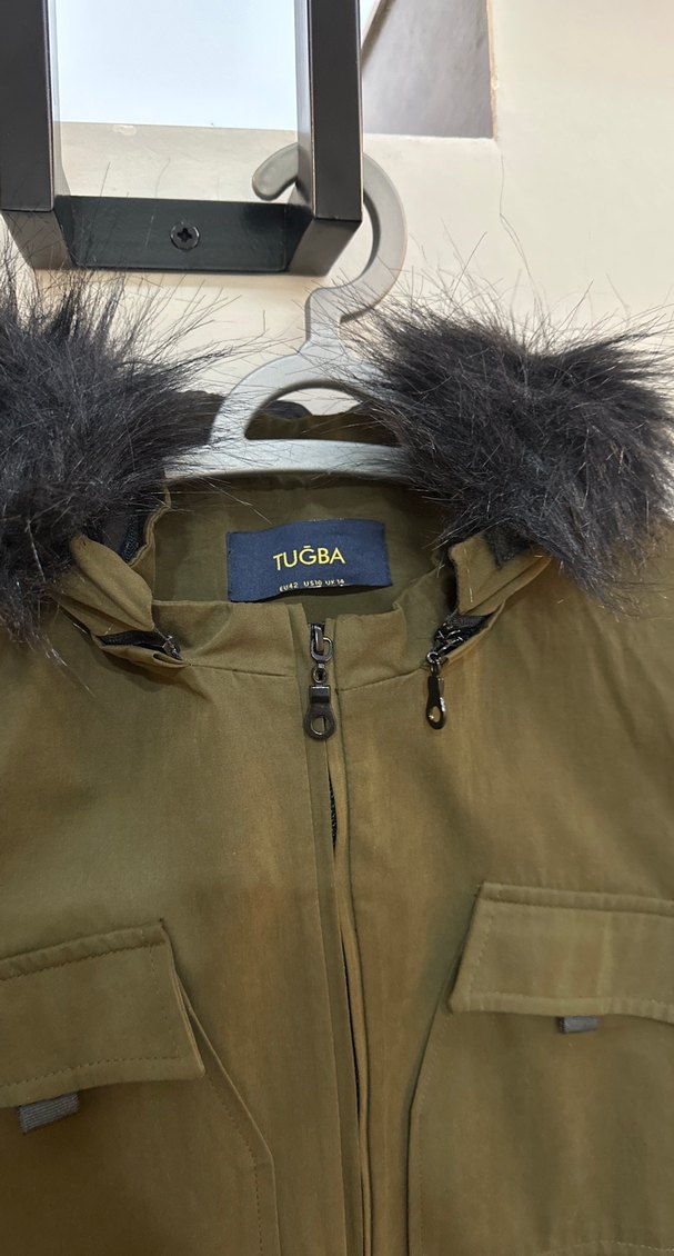 Haki Kürklü Kadın Uzun Ceket - Görsel 2