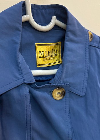 Düğmeli Mavi Kadın Trençkot - Görsel 3