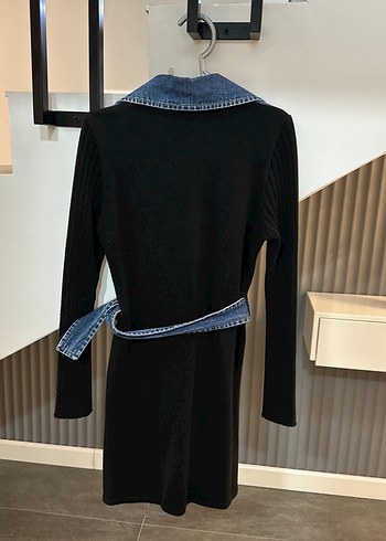 Kemerli Uzun Kadın Kot Ceket - Görsel 4