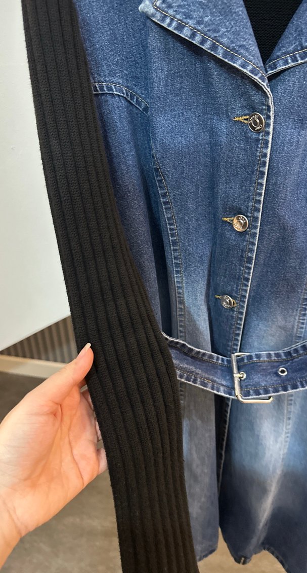 Kemerli Uzun Kadın Kot Ceket - Görsel 3