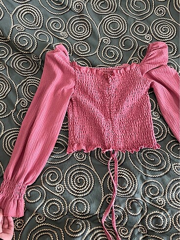 Pembe uzun kollu crop bluz