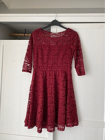 Bordo dantel elbise