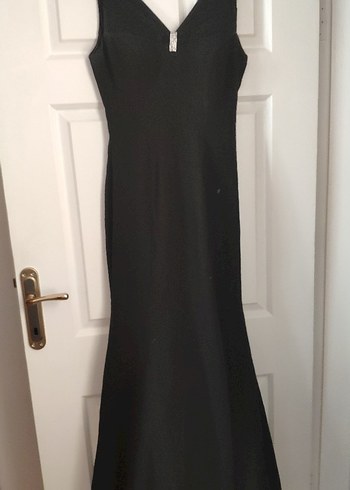 Siyah V Yakalı Uzun Klasik Elbise - Görsel 4