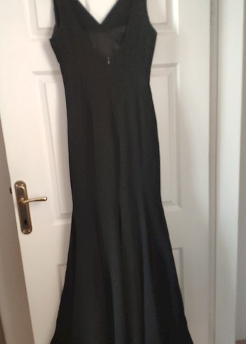 Siyah V Yakalı Uzun Klasik Elbise - Görsel 3