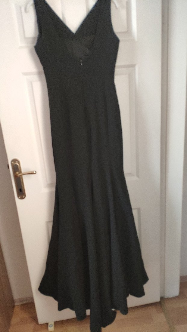 Siyah V Yakalı Uzun Klasik Elbise - Görsel 2