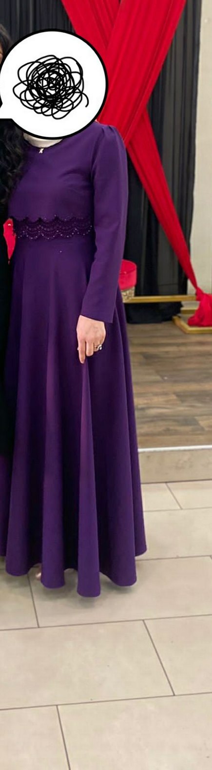 Uzun Kollu Mor Tesettür Elbise - Görsel 3