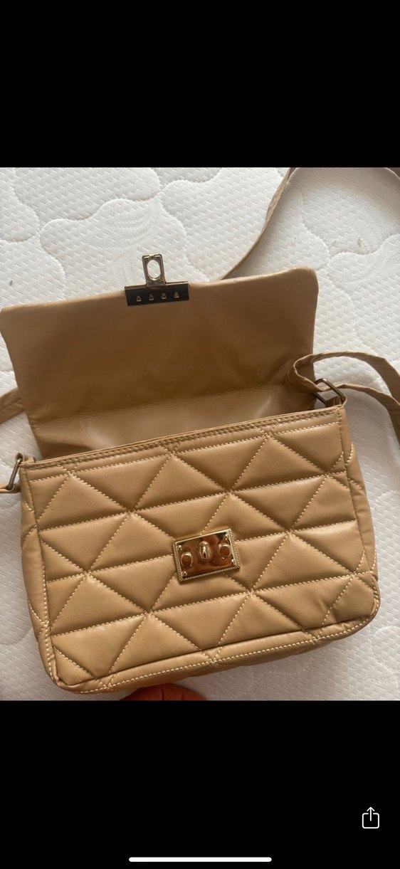 Bej Deri Kadın Çapraz Askılı Çanta - Görsel 4