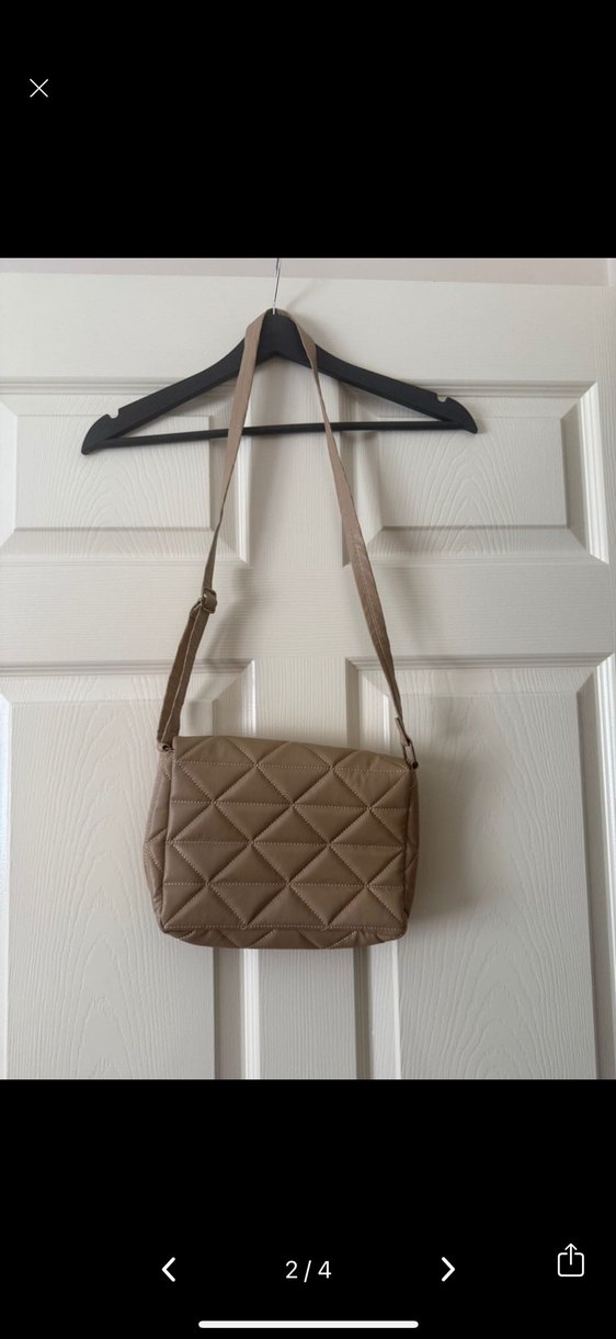 Bej Deri Kadın Çapraz Askılı Çanta - Görsel 2