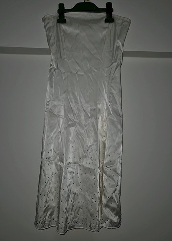 Beyaz Straplez Uzun Abiye Elbise - Görsel 6