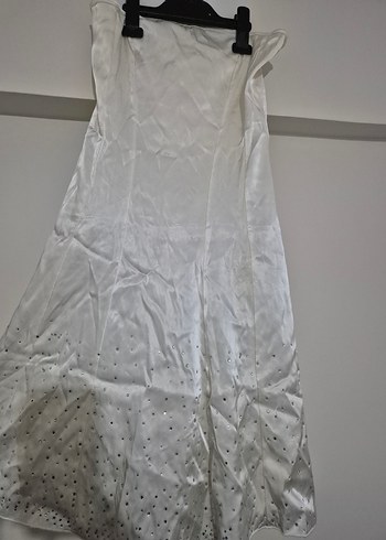 Beyaz Straplez Uzun Abiye Elbise - Görsel 4