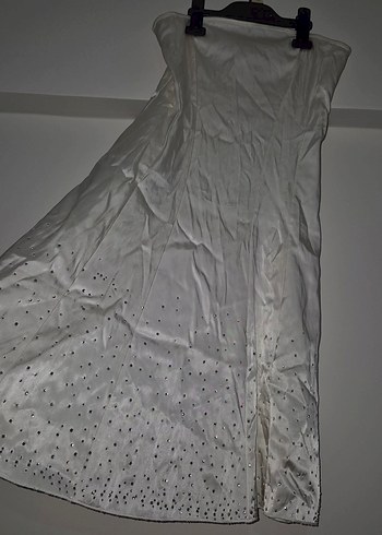 Beyaz Straplez Uzun Abiye Elbise - Görsel 3