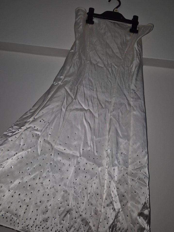 Beyaz Straplez Uzun Abiye Elbise - Görsel 2