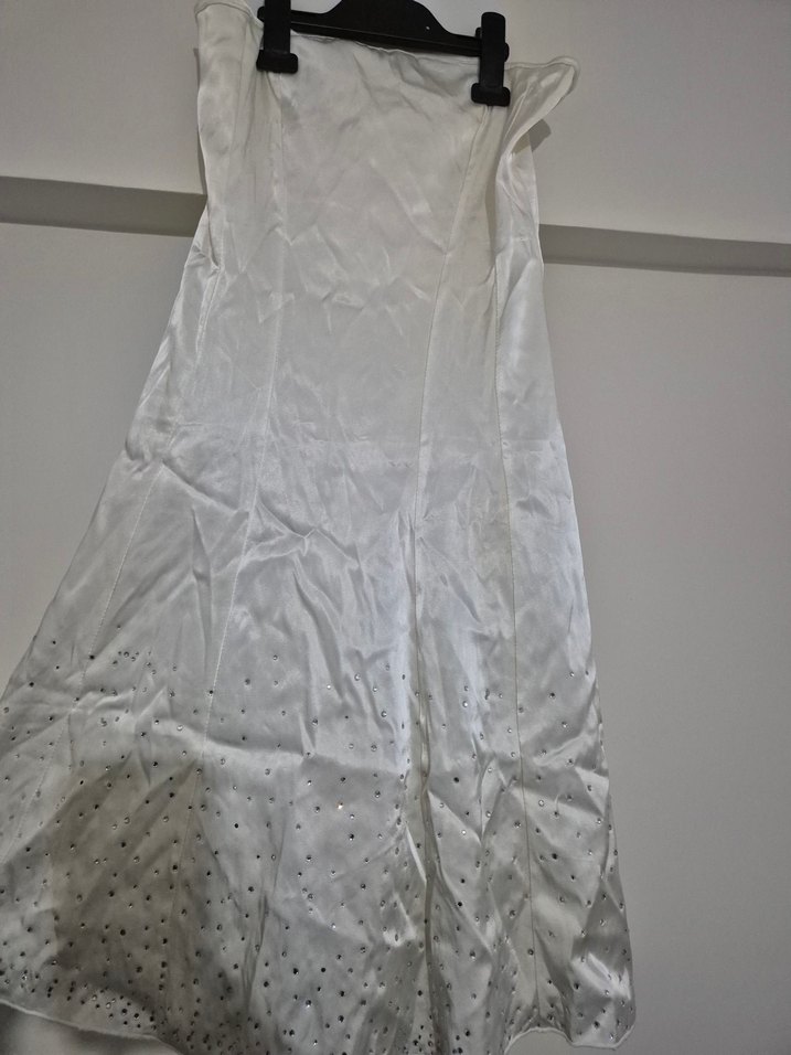 Beyaz Straplez Uzun Abiye Elbise - Görsel 4