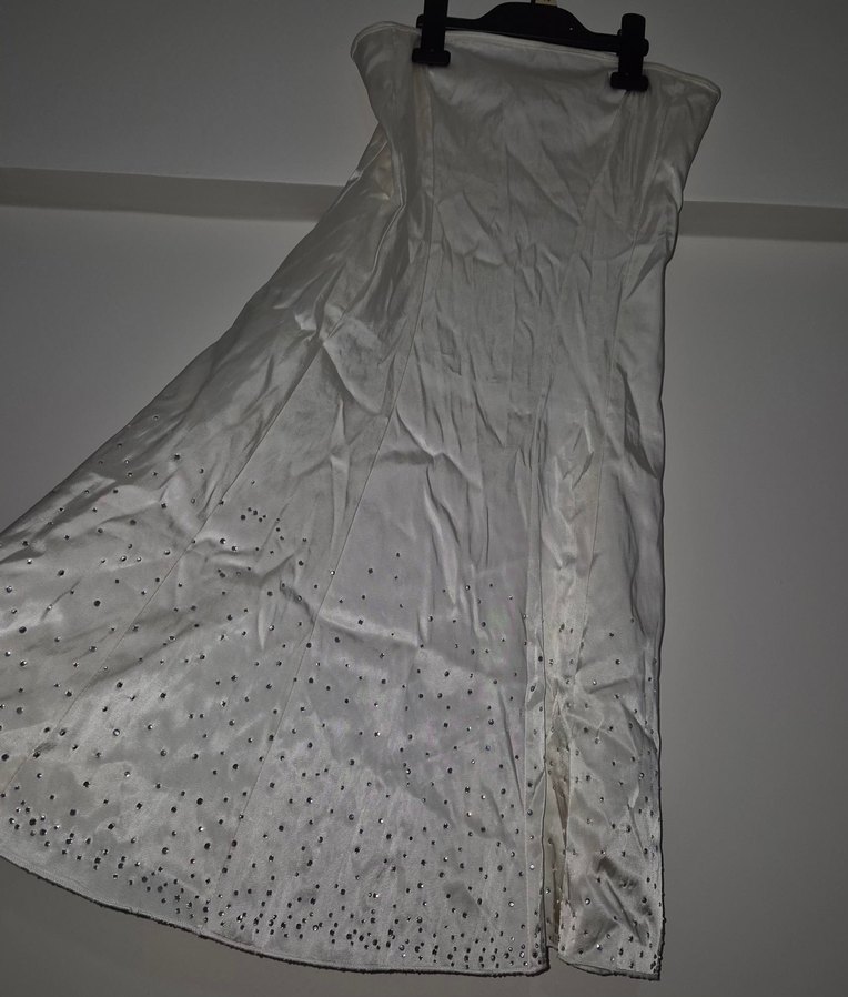 Beyaz Straplez Uzun Abiye Elbise - Görsel 3