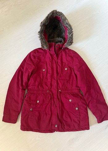 Yards Bordo Kürk Detaylı Midi Kadın Mont