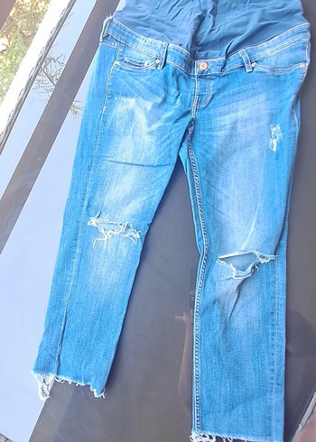 Parlak Mavi Hamile Denim Pantolon
