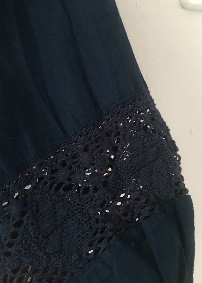 Lacivert düğmeli transparan detaylı bluz - Görsel 3