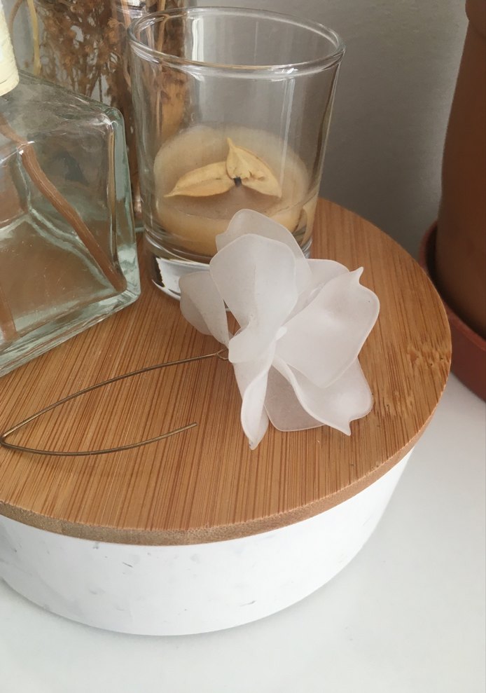 Beyaz Çiçekli Püsküllü Midi Küpe - Görsel 2