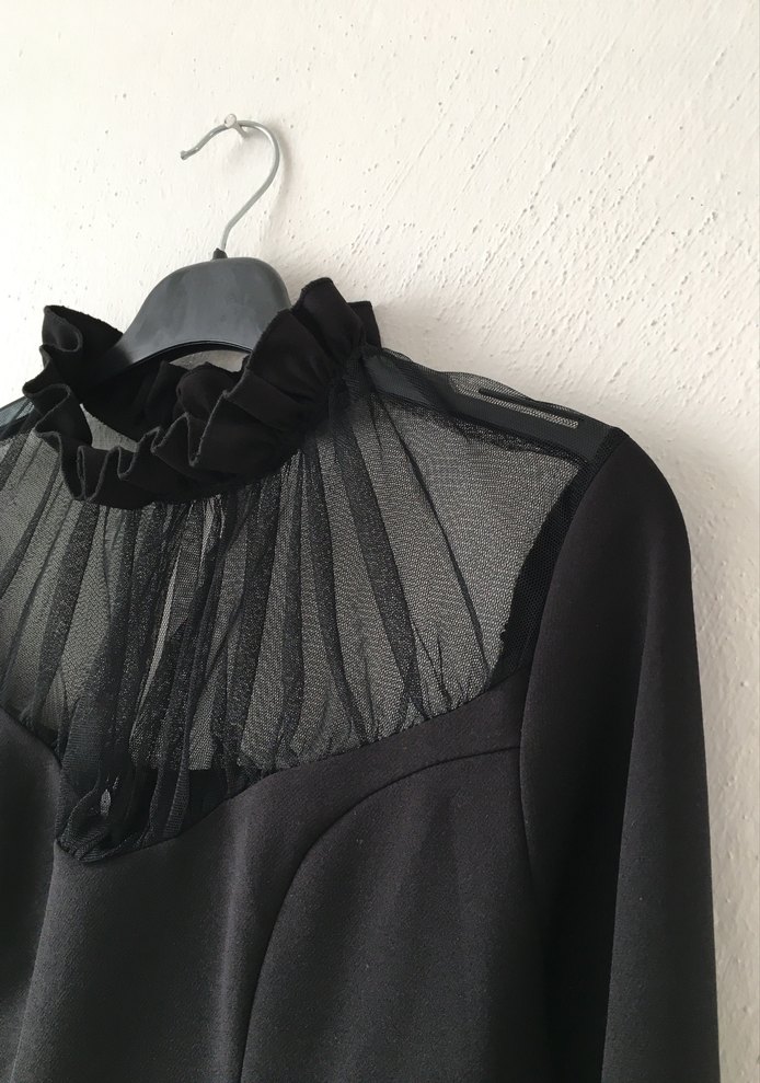 Uzun Kollu Siyah Midi Gotik Elbise - Görsel 2