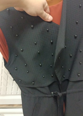 Kadın Siyah Kemerli Uzun Yelek - Görsel 2