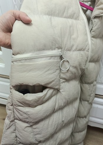 Kürk Detaylı Beyaz Kadın Şişme Yelek - Görsel 4