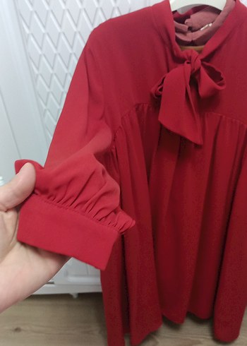 Kırmızı Fırfırlı Uzun Kollu Kadın Tunik - Görsel 2