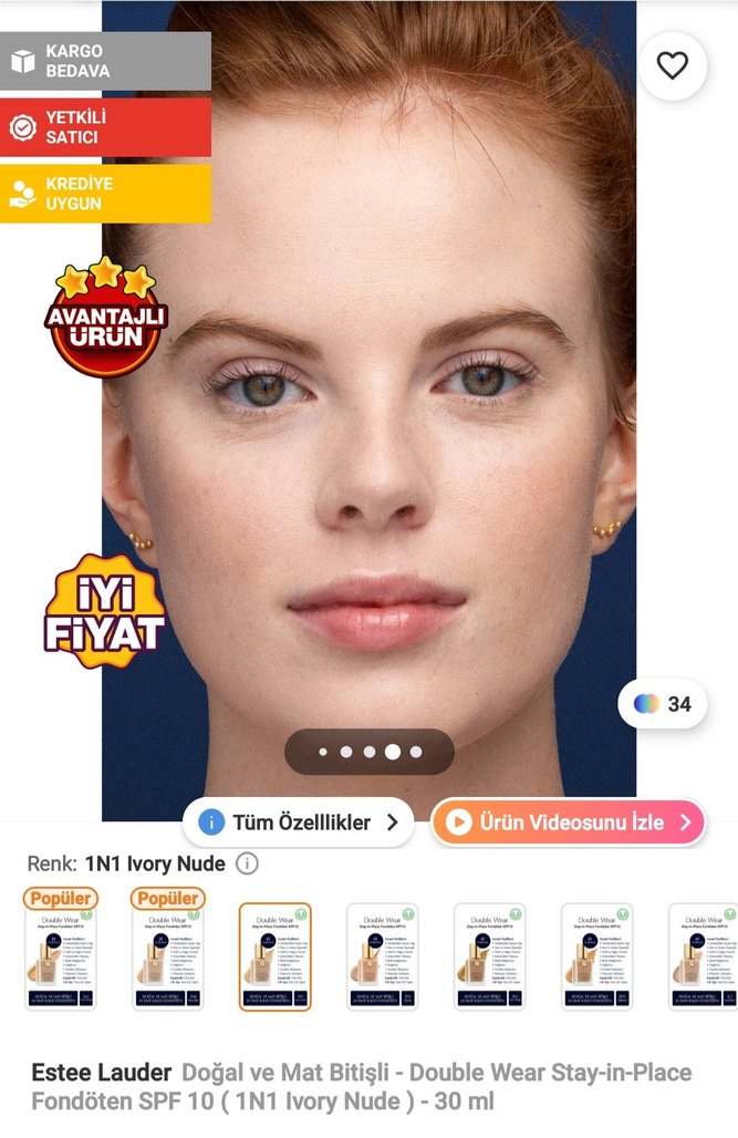 Estee Lauder Double Wear Mat Fondöten 1N1 Ivory Nude - Görsel 3