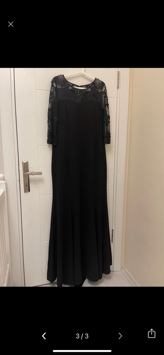 Uzun Siyah Dantel Detaylı Abiye Elbise - Görsel 3